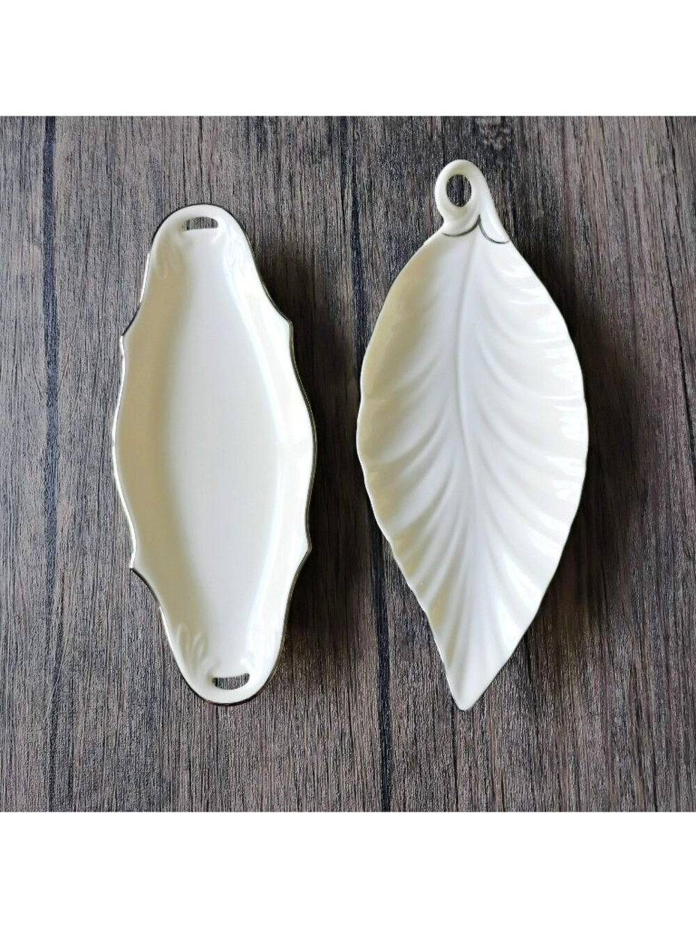 Lenox Bone China Leaf & Oval Dish Set, Cream & Platinum Trim 10" Serveware USA